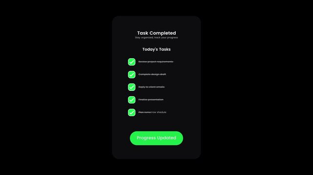 Task checked off to do list checkbox animation featuring interactive project management checkmark