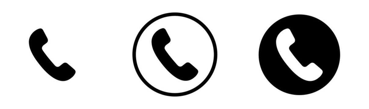Telephone Handset Icon in Circular Outline for Contact Information, Customer Service, Call Buttons and Business Communication