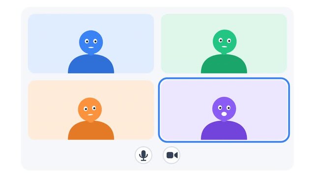 Social media video conference animation with colorful meeting avatars