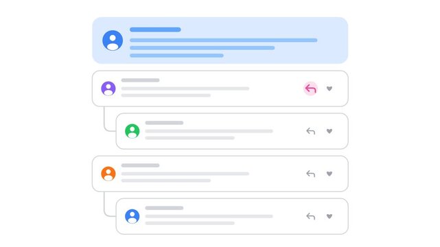 Minimalist social media comment threads appearing on white background