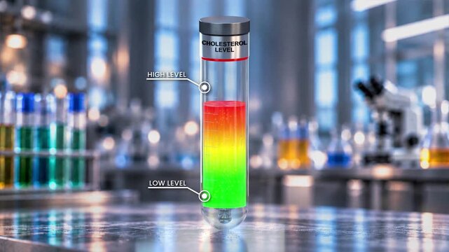 Cholesterol Level Laboratory Test Tube Gauge for Blood Lipids, Heart Health and Cardiovascular Risk