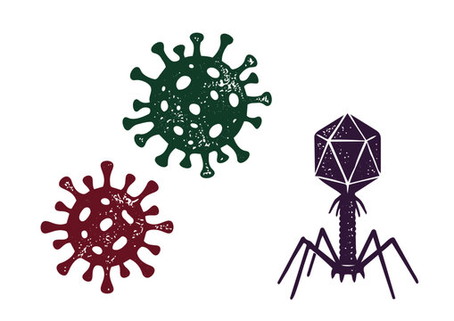 Printmaking Style Virus Vector Illustration for Infection, Disease and Microorganism Design／版画風のウイルス・感染症・微生物モチーフのベクターイラスト