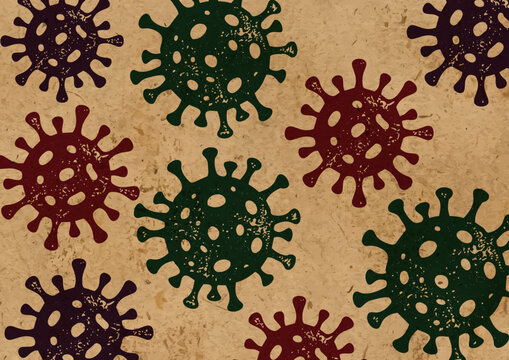 Printmaking Style Virus Vector Illustration for Infection, Disease and Microorganism Design／版画風のウイルス・感染症・微生物モチーフのベクターイラスト