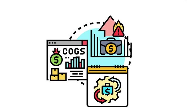 Business concept visualizes production expense management, cost of goods sold analysis, and financial planning, representing economic challenges and financial optimization processes