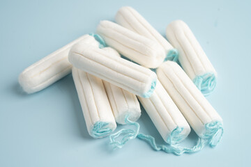 Cotton tampons for women hygiene menstrual period cycle protection. © amazing studio