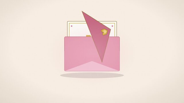Wedding invitation envelope opening with a gold heart card sliding out