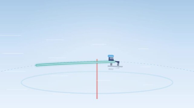 Ice skate gliding along a glowing trail on bright ice rink