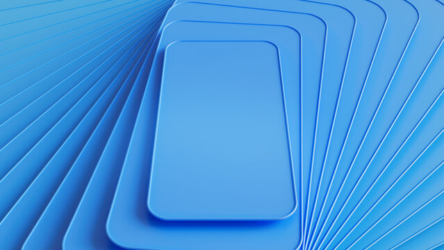 Blue Rotating Vertical Rectangle Pattern in Low Angle View. Clean Geometric Background with copy-space.