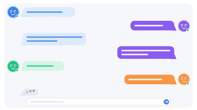 Social media chat interface animation with message bubbles appearing