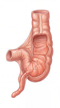 Anatomical illustration showing the human cecum and appendix