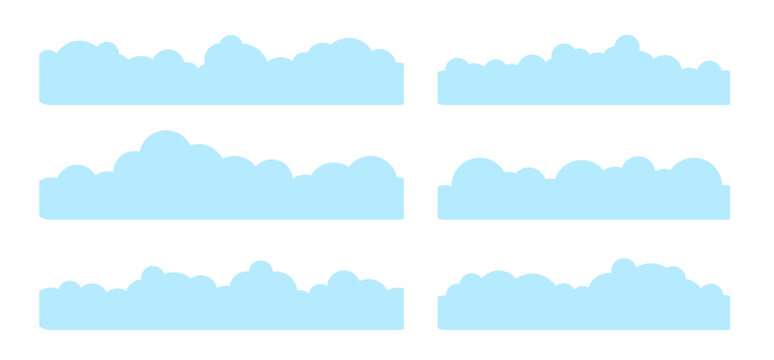 Trendy geometric cloud border, footer or header design element. Blue fluffy and puffy cloudy divider collection