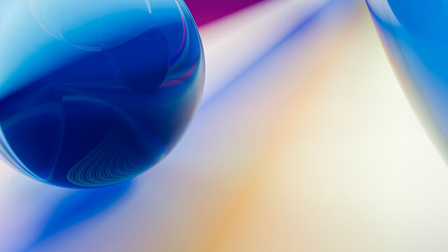 Blue glass spheres with colorful reflections