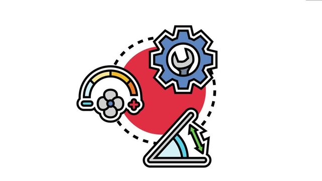 Concept various profile settings with gear, wrench, fan speed, and angle adjustments, symbolizing customization, management, and technical configuration options