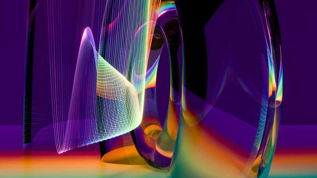 Colorful abstract digital art with vibrant light trails and fluid