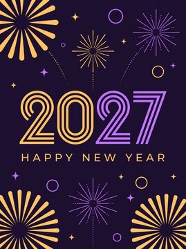 Happy New Year 2027 celebration background with glowing fireworks