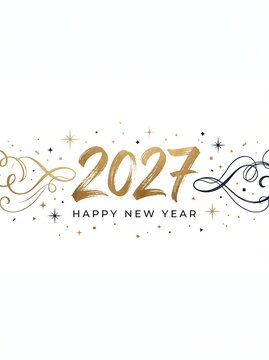 2027 Happy New Year Gold Typography Greeting Card Design