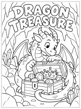 Cute cartoon dragon. black and white illustration for coloring book, dragon coloring pages