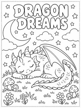 Cute cartoon dragon. black and white illustration for coloring book, dragon coloring pages