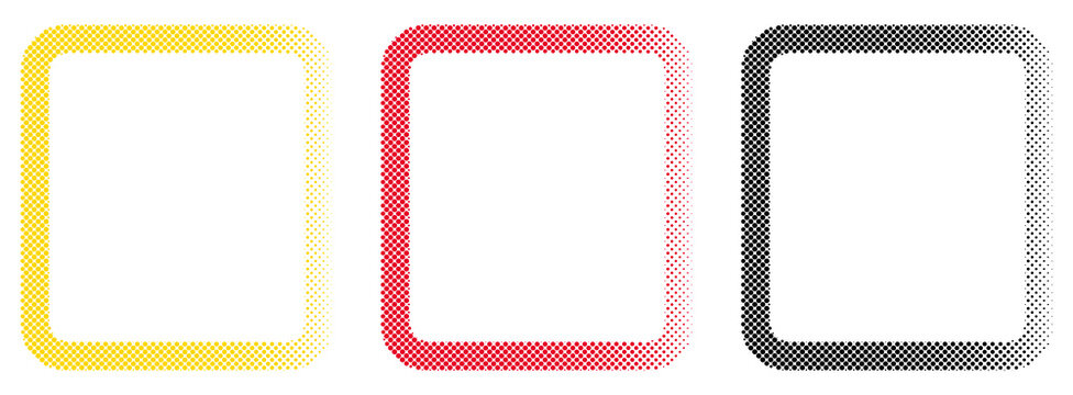 Halftone Rounded Square Frames Set in Yellow Red and Black Isolated on Transparent Background