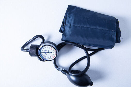 Blood pressure meter and stethoscope on a white background. Toned.