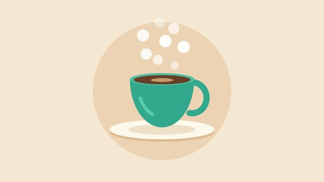 Hot coffee cup with rising steam, flat vector animation, cozy coffee break 