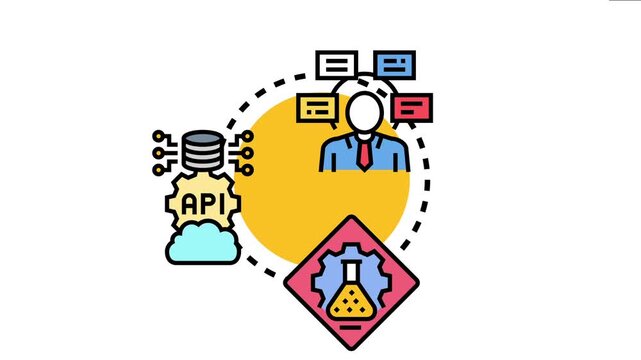 Business person icon a project status briefing, showcasing concepts of data management, api development, scientific research, and overall project progress analysis