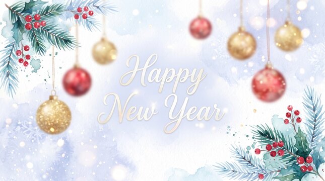 A beautiful and serene new year s day backdrop featuring shimmering ornaments and winter foliage perfect for festive celebrations