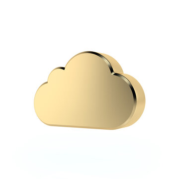 Gold Cloud Icon. 3D Rendering