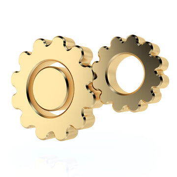 Gold Interlocking Gears. 3D Rendering