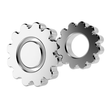 Silver Interlocking Gears. 3D Rendering