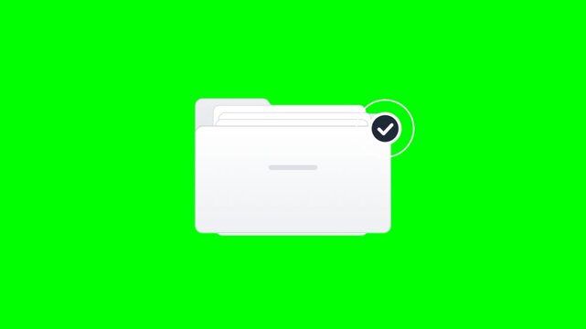 Animated white document folder receiving papers on solid green screen