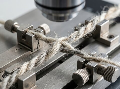 textile fiber microscope view Close-up of fiber strands being tested under a microscope in a lab setting