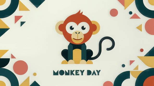 Cute Geometric Monkey Illustration for World Monkey Day Banner