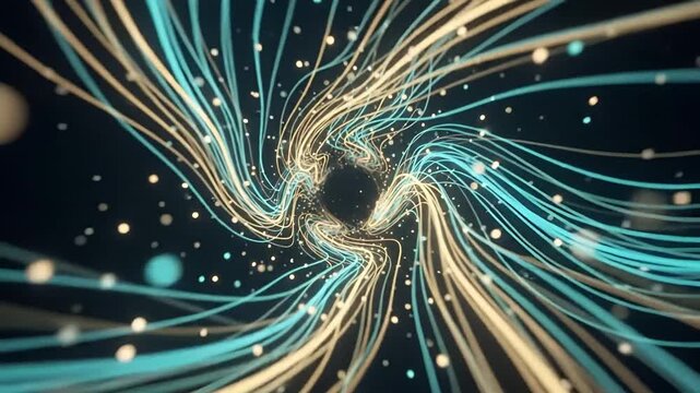 Abstract Glowing Data Lines and Particles Flowing in a Digital Vortex