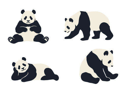 Printmaking Style Panda Vector Illustration for Animal and Wildlife Design／版画風のパンダ・動物・野生生物モチーフのベクターイラスト