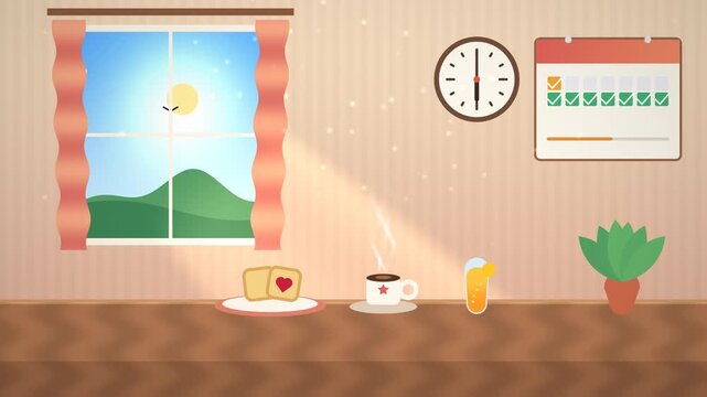 Dynamic 2d Motion Graphic Loop Of Morning Routine Habit Tracker Showing Daily Progression With Animated Sun Transition And Growing Task Completion Progress Bar On Wall Calendar Clock Cycle Concept