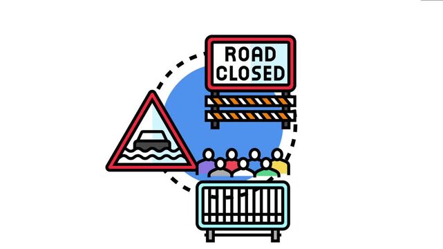 Vector depicting road signs and barriers ensuring protected roadways and controlling access, highlighting themes of safety, security, and traffic regulation