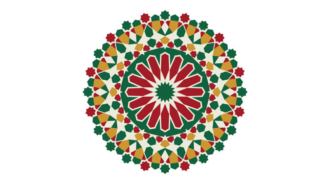 Islamic geometric mosaic rosette ornament centered on white ground