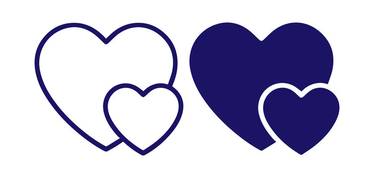navy blue and outline heart symbol, representing love, affection, partnership, and care, isolated on a white background