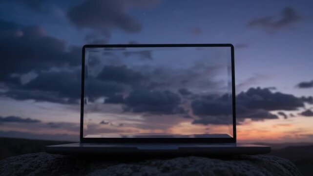 Transparent Laptop Mockup 24/7 Global SaaS Cloud Network Timelapse