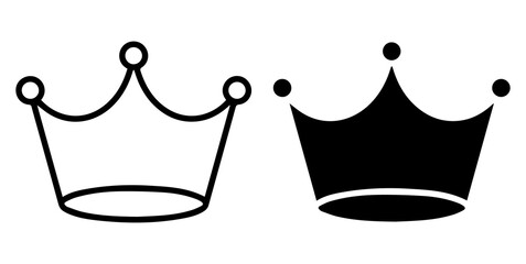 stylized crown icon, one outline and one solid black, symbolizing royalty, leadership, and power, representing authority and regal status © Icon Design 