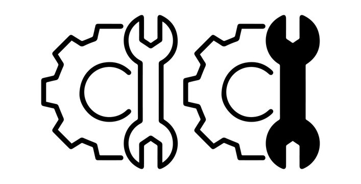 gears and wrench icon representing industry and mechanical engineering, symbolizing connection and precision