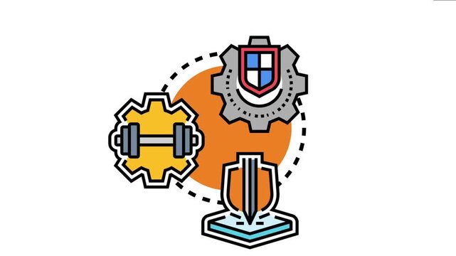 Protective deterrence system concept showing security shield and gear mechanisms, representing strategy, strength, and safeguards against threats and risks