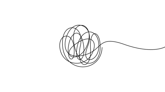 Continuous line drawing yarn ball animation vector illustration for knitting and crafting concepts. Minimalist yarn ball line art animation for crafting, knitting, and handmade hobbies.