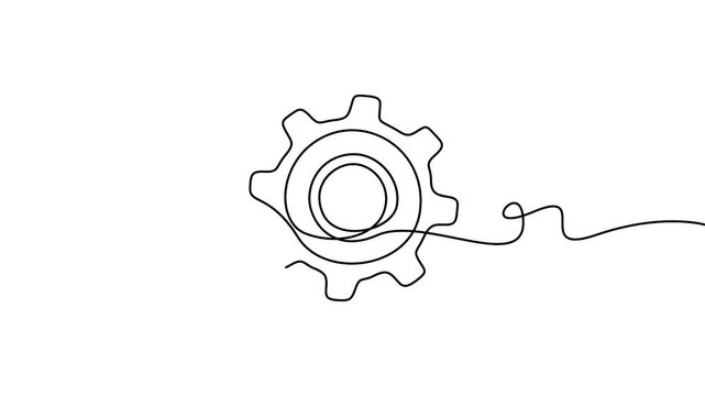 Continuous line drawing gear animation vector illustration for business and engineering concepts. Minimalist gear and cogwheel line art animation for technical and business efficiency themes.