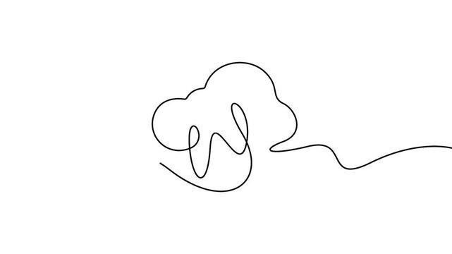 Cloud continuous line art animation vector design element. Continuous single line drawing of a fluffy cloud animation for weather and tech projects.