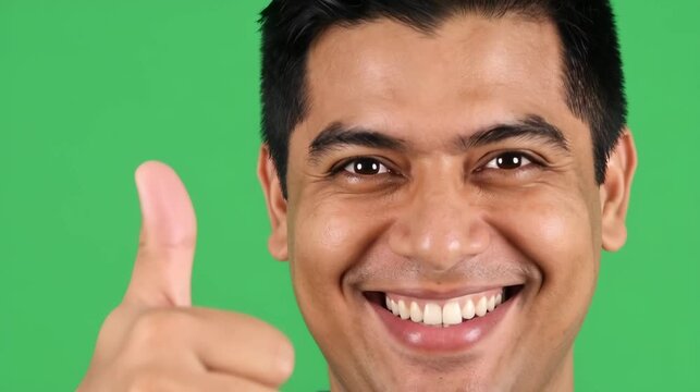 Man Smiling and Giving Thumbs Up in Front of Green Screen
