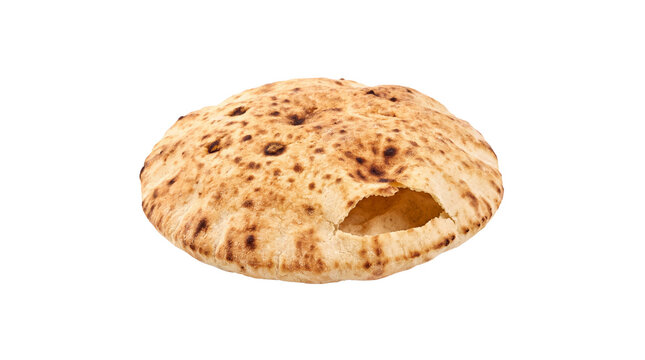 Fresh baked pita bread, golden round flatbread pocket, traditional arabic wheat pita for culinary menu and sandwich food design isolated PNG with Transparent Background
