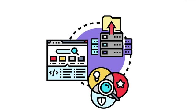 Provenance metadata concept data flow from server storage to web interface, highlighting data management, tracking, security, and analysis processes within a digital environment