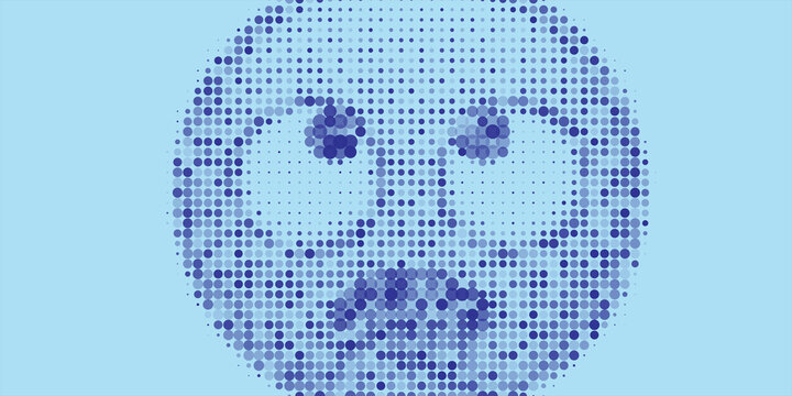 Abstract Purple Halftone Face Portrait Composed of Dots in Circular Pop Art Design